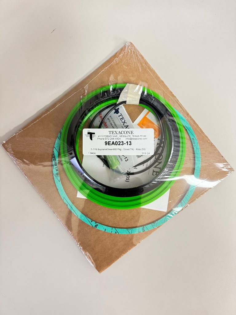 Close-up image of Texacone packing 9EA023-13, designed for Dover Rota hydraulic elevator systems with a 5-7/16 inch plunger, featuring durable sealing components for reliable fluid retention and smooth operation.