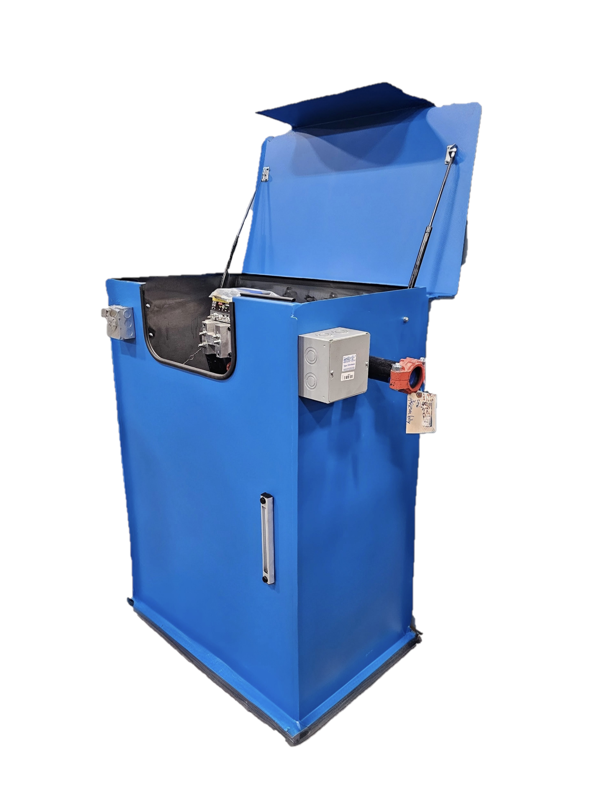 CED Elevator and Electrical hydraulic power unit with Seim pump, Imperial motor, and Maxton valve in a blue steel enclosure designed for quiet, reliable elevator operation.